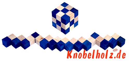 Snake Cube blu di 6 caselle di livello in cubo di serpente variazione blu puzzle in legno