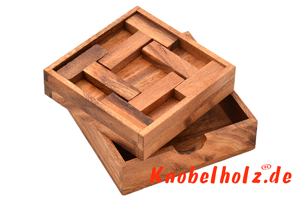 4 T Box geschicklichkeits Puzzle aus Holz in großer Holzbox in den Maßen 12,3 x 12,3 x 3,2 cm, monkey pod puzzle