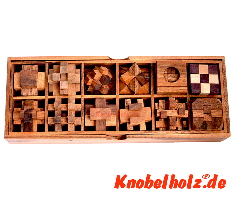 12 wooden puzzle box 12 puzzle snake cube, brick puzzle, teufelsknoten, star puzzle, knobelspiel, knobelbox