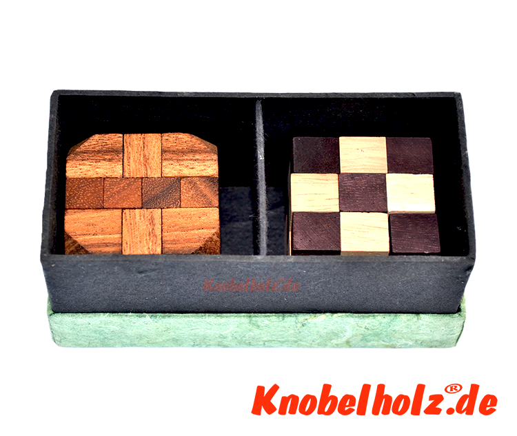 2 Holzpuzzle in Papierbox zum verschenken Puzzle aus Holz Sammlung in Geschenkbox
