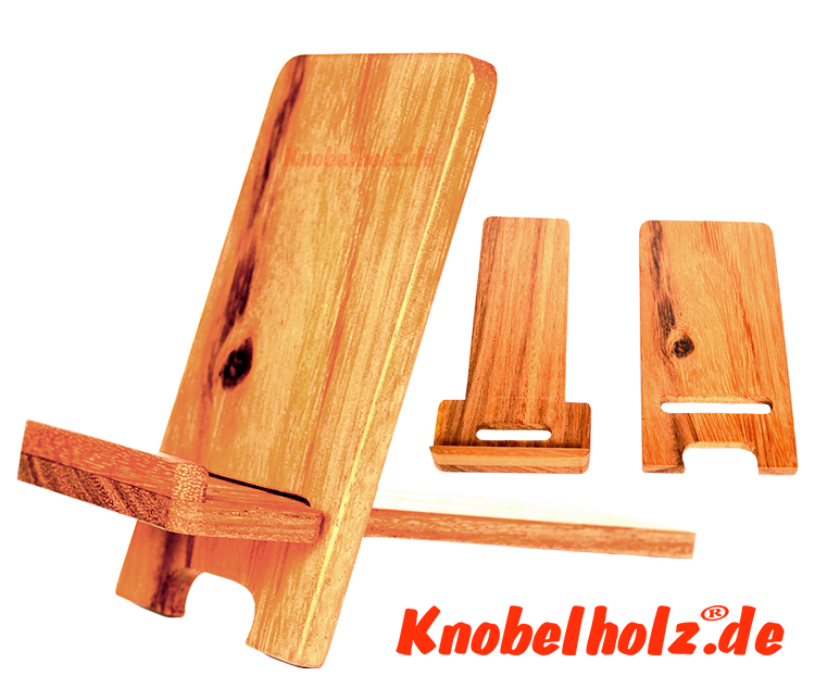 Handyhalter aus Holz als Holzpuzzle mit 2 Teilen, Knobelspiel, Knobelholz, Händyzubehör