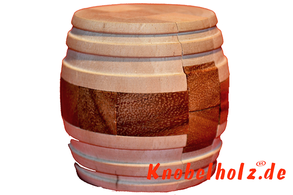 Diamond Barrel Fass 3D Puzzle mit Holzteilen für eine Person in den Maßen 5,8 x 5,8 x 7,0 cm, samanea wooden puzzle brain teaser