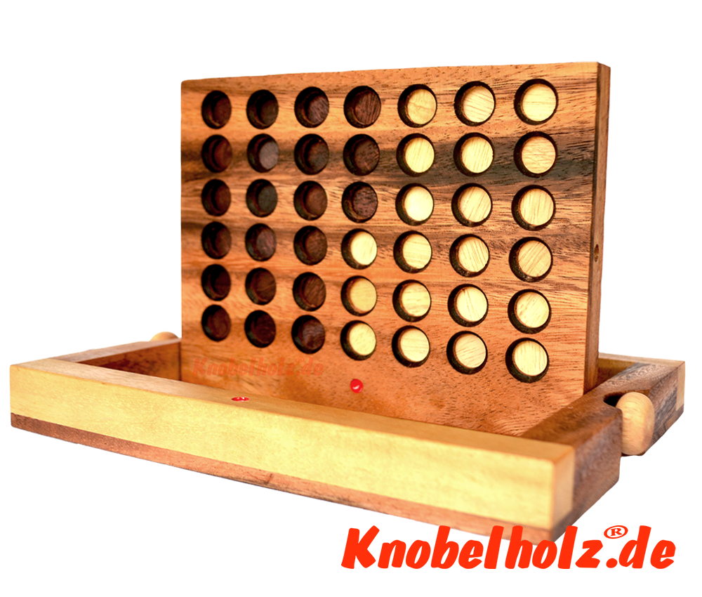 Vier Gewinnt, Bingo Samanea Holz Strategie Spiel mit Chips mit den Maßen 24,0 x 18,5 x 6 cm , connect four monkey pod bingo