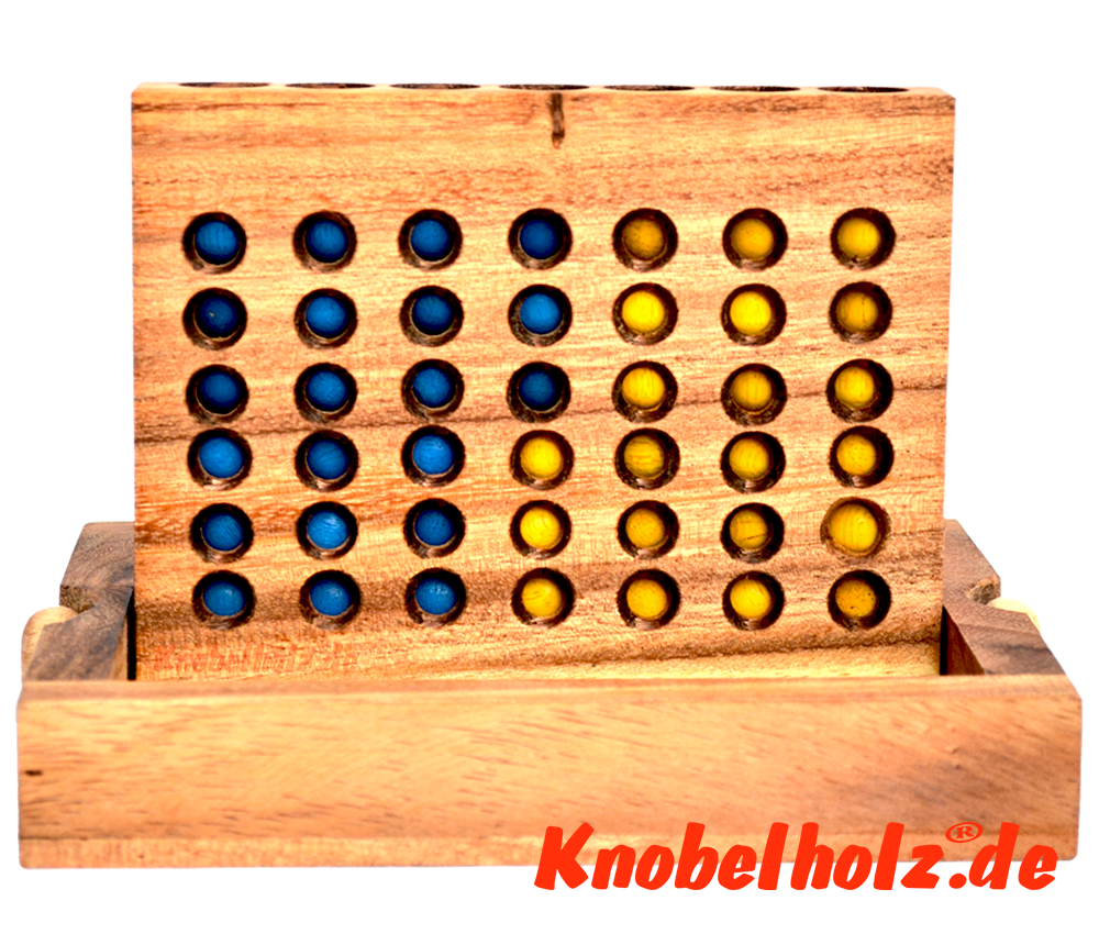 Vier Gewinnt Bingo Strategie Samanea Holzspiel für 2 Spieler in wooden box Monkey Pod