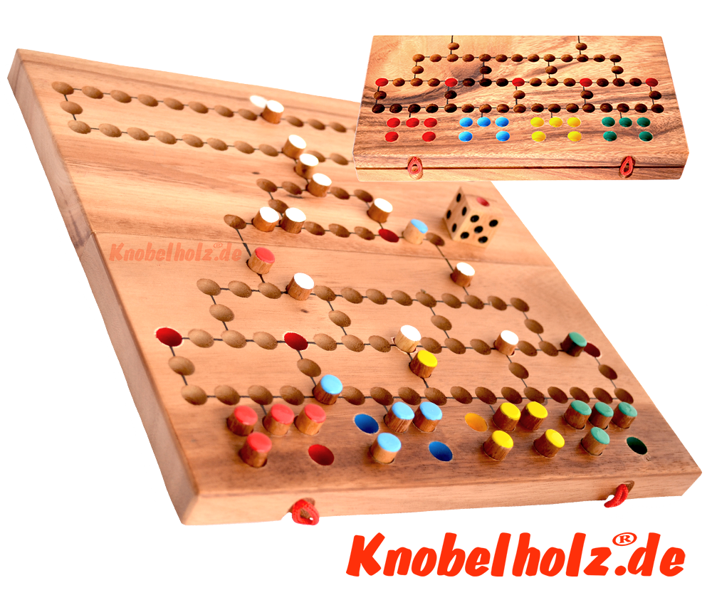 Barrikade Malefiz das lustige Familien Würfelspiel aus Samanea Holz, barricade wooden game, als Klappbrett mit Holzkugeln als Spielfiguren
