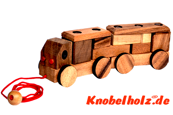 Kinder Eisenbahn Construction LKW aus Holzbausteinen Holzpuzzle mit Spielwürfeln aus Holz, Kinder Puzzle, Geduld Puzzle, Denkspiel in den Maßen 23,5 x 6,5 x 7,5 cm, samanea brain teaser puzzle