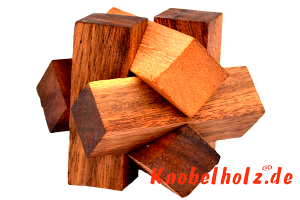 Lumber Jack Holzpuzzle Teufelsknoten mit 6 Holzteilen in den Maßen 7,5 x 7,5 x 7,5 cm, Samanea wood brain teaser