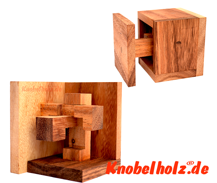 Bora Box Puzzle der Teufelsknoten in einer Box Notec wooden puzzle als holzbox Version in den Maßen 7,0 x 7,0 x 7,0 cm Samanea Holz, Monkey Pod