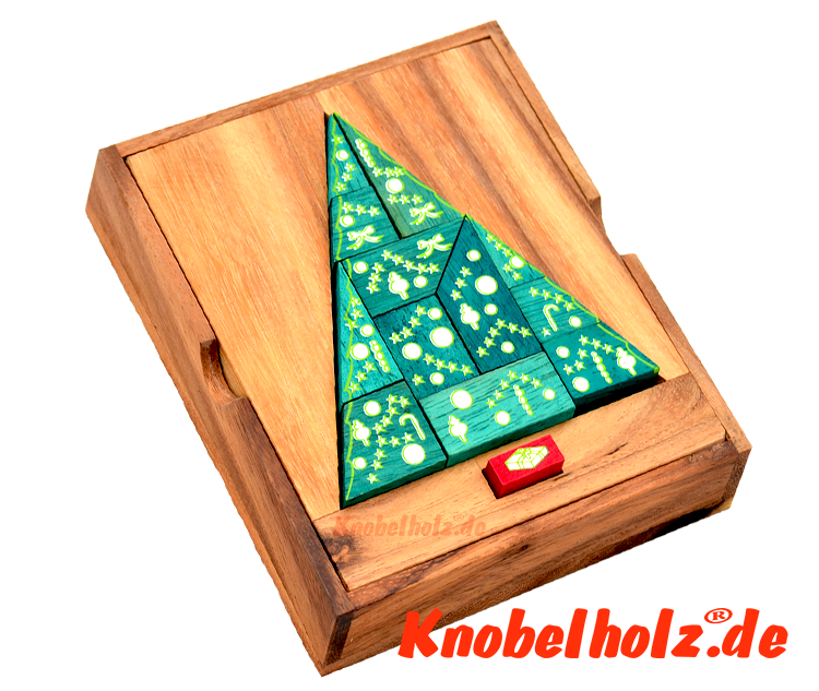 Weihnachtsbaum Puzzle in Holzbox als Weihnachtsgeschenk um einen Tannenbaum selber zu puzzeln in Maßen 18,0 x 15,0 x 3,2 cm samanea Holzpuzzle monkey pod