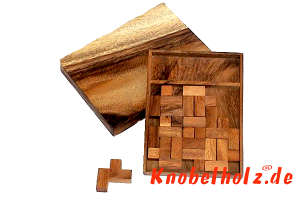 11 L Puzzle Box Pentominoe aus Holz in großer Holzbox in den Maßen 13,0 x 11,0 x 2,8 cm, monkey pod puzzle