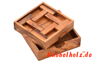 4 T Box geschicklichkeits Puzzle aus Holz in großer Holzbox in den Maßen 12,3 x 12,3 x 3,2 cm, monkey pod puzzle
