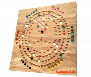 Barrikade Blockade rund für 6 Spieler, ein Würfelspiel in Holz zum Klappbrett für die ganze Familie Spielsituation, Spielfeld mit den Maßen 39,0 x 39,0 x 3,5 cm , barricade wooden game board round