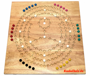 Barrikade Blockade rund für 6 Spieler, ein Würfelspiel in Holz zum Klappbrett für die ganze Familie mit den Maßen 39,0 x 39,0 x 3,5 cm , barricade wooden game board round monkey pod