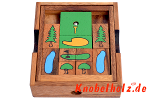 Khun Pan Golf, Escape Schiebespiel, in einer Holzbox tolles Schiebespiel für einen Spieler mit den Maßen 10,8 x 8,5 x 2,8 cm , khun pan golf ball samanea wooden game