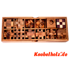 12 wooden puzzle box 12 puzzle snake cube, brick puzzle, teufelsknoten, star puzzle, knobelspiel, knobelbox
