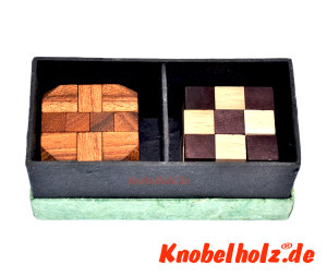 2 Holzpuzzle in Papierbox zum verschenken Puzzle aus Holz Sammlung in Geschenkbox