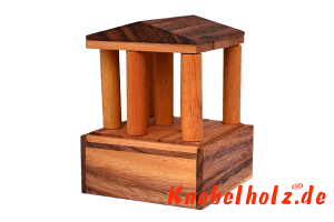 Acropolis Puzzle aus Holz mit diversen Teilen zum knobeln mit Box in den Maßen 10,0 x 10,0 x 6,5 cm, monkey pod puzzle