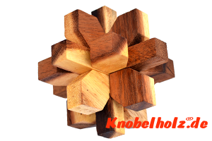 Blumen Holzpuzzle 3D Flower Puzzle Interlock, IQ Puzzle, Geduld Puzzle, Denkspiel in den Maßen 9,5 x 9,5 x 9,5 cm, monkey pod teaser