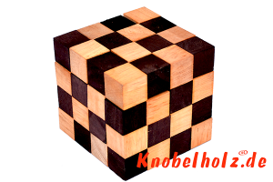 Cobra Snake Cube braun Schlangenwürfel 4x4x4 medium 3D Puzzle für eine Person in den Maßen 8,0 x 8,0 x 8,0 cm, samanea wooden puzzle brain teaser