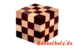 Cobra Cube blauer Schlangenwürfel 4x4x4 3D Puzzle für eine Person in den Maßen 6,0 x 6,0 x 6,0 cm, samanea wooden puzzle brain teaser