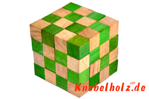 Cobra Würfel Snake Cube grün Schlangenwürfel 4x4x4 large 3D Puzzle für eine Person in den Maßen 8,0 x 8,0 x 8,0 cm, samanea wooden puzzle brain teaser