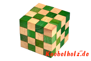 Cobra Cube grüner Schlangenwürfel 4x4x4 3D Puzzle für eine Person in den Maßen 6,0 x 6,0 x 6,0 cm, samanea wooden puzzle brain teaser