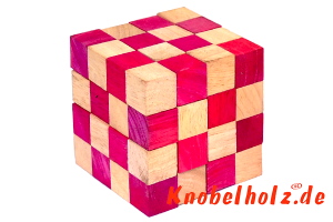 Cobra Würfel Snake Cube rot Schlangenwürfel 4x4x4 large 3D Puzzle für eine Person in den Maßen 8,0 x 8,0 x 8,0 cm, samanea wooden puzzle brain teaser