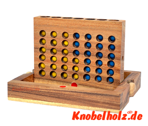 Connect Four Bingo Ball Box small Strategiespiel Samanea Holzspiel für 2 Spieler mit den Maßen 17,5 x 12,8 x 3,0 cm, connect 4 in wooden box Monkey Pod