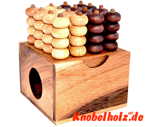 Connect Four 4x4 Bingo 3D Raummühle Samanea Box Strategiespiel für 2 Spieler mit den Maßen 12,0 x 11,8 x 8,2 cm, connect 4 in wooden box Monkey Pod