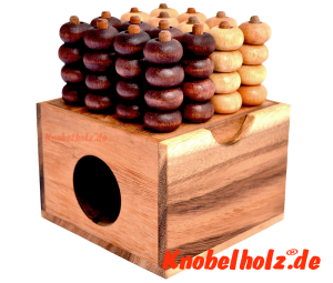 Vier und Du gewinnst, Raummühle 4x4 Bingo 3D Samanea Holzbox Strategiespiel für 2 Spieler mit den Maßen 12,0 x 11,8 x 8,2 cm, connect 4 in wooden box Monkey Pod
