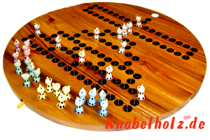 Barrikade Frog, Blockade Würfelspiel aus Samanea Holz mit den Maßen 39,0 x 39,0 x 3,5 cm , barricade wooden game board round monkey pod