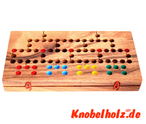 Barrikade Board medium, Malefiz, Blockade Klappbrett geschlossen Würfelspiel aus Samanea Holz mit den Maßen 30,0 x 14,5 x 3,5 cm , barricade wooden game flip board monkey pod