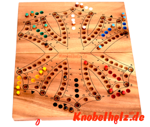 Tock Tock Spiel aus Holz, Toc für 6 Spieler Gesellschaftsspiel mit Karten in den Maßen 25,8 x 25,8 x 2,5 cm Tock Samanea wooden board