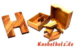 H Puzzle Box Buchstaben Holzpuzzle Wooden Game Tangram mit 6 Holzteilen in den Maßen 7,6 x 11,8 x 2,0 cm, samanea brain teaser