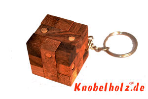 Cube Lock Puzzle als Schlüsselanhänger Puzzle mit Holzteilen in den Maßen 3,0 x 3,0 x 3,0 cm, samanea brain teaser