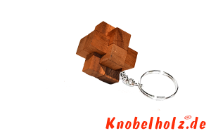 Notec der Teufelsknoten als Schlüsselanhänger Puzzle aus Holz in den Maßen 3,0 x 3,0 x 3,0 cm, monkey pod brain teaser
