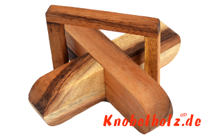 Kreuz und Ring geschicklichkeits Puzzle Brain Teaser Cross Out in den Maßen 8,2 x 14,4 x 3,5 cm, monkey pod puzzle