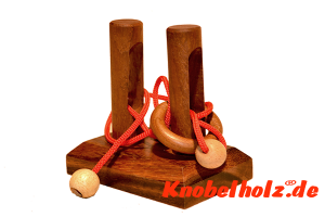 Lord of the Ring 2, Lord of the Ring Holz Schnurpuzzle Denkspiel Knobelaufgabe in den Maßen 9,0 x 6,0 x 6,0 cm, Samanea wood brain teaser