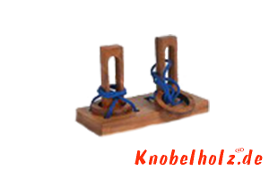 Crazy 2 Ring Puzzle mit Schnur, hier werden die Schlaufen nicht zerschnitten um den Ring zu befreien