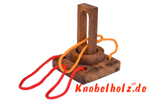 Crazy Ring Puzzle mit Schnur, hier werden die Schlaufen nicht zerschnitten um den Ring zu befreien