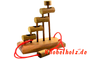 4 Ring Step Schnurpuzzle aus Holz und Standfuß bringe die Schnur aus den 4 Ringen herraus
