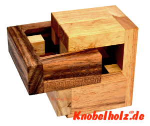 Double Lock Interlock Puzzle das Knobelspiel in den Maßen 9,0 x 9,0 x 9,0 cm samanea Holz Teufelsknoten, monkey pod