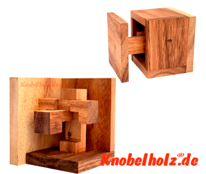 Bora Box Puzzle der Teufelsknoten in einer Box Notec wooden puzzle als holzbox Version in den Maßen 7,0 x 7,0 x 7,0 cm Samanea Holz, Monkey Pod