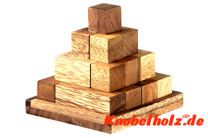 Pyramiden Holzpuzzle Keops 3D Pyramiden Puzzle mit Tetris Holzteilen, IQ Puzzle, Geduld Puzzle, Denkspiel in den Maßen 10,0 x 10,0 x 8,3 cm, monkey pod teaser