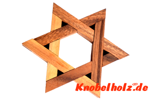Real Star Holzspiel Hexagramm Puzzle Knobelspiel aus Holz in den Maßen 18,5 x 18,5 x 2,0 cm samanea wooden brain teaser
