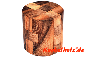 Round Cube large Holzpuzzle 3D Zylinder Puzzle mit mehreren Holzteilen, IQ Puzzle, Geduld Puzzle, Denkspiel in den Maßen 6,5 x 6,5 x 7,0 cm, monkey pod teaser