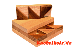 Schokoladen Sandwich Holzpuzzle mit 6 Teilen Interlock Puzzle in den Maßen  10,2 x 10,2 x 3,5 cm samanea wooden brainteaser
