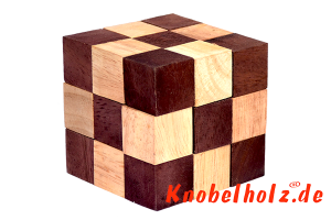 Snake Cube Schlangenwürfel large braun 3D Puzzle für eine Person in den Maßen 7,5 x 7,5 x 7,5 cm, samanea wooden puzzle brain teaser