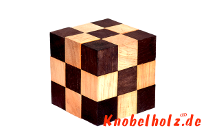 Snake Cube Schlangenwürfel medium braun 3D Puzzle für eine Person in den Maßen 6,0 x 6,0 x 6,0 cm, samanea wooden puzzle brain teaser