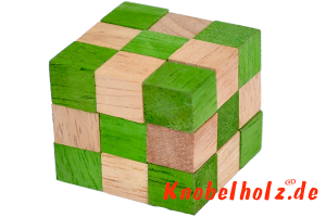 Snake Cube Schlangenwürfel medium grün 3D Puzzle für eine Person in den Maßen 6,0 x 6,0 x 6,0 cm, samanea wooden puzzle brain teaser